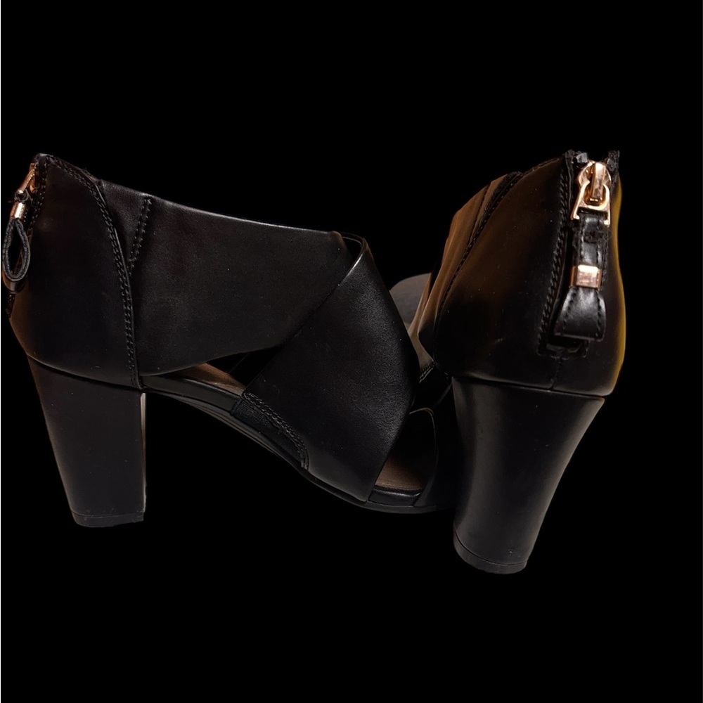Black Chunky Heeled Shoes with V-Cut Design